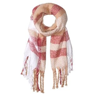 Calvin Klein Chunky Plaid Blanket Scarf in Latte